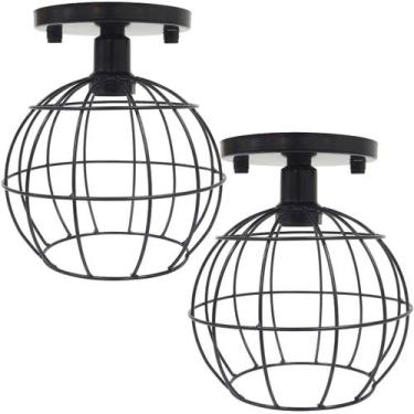 Imagem de 2 Lustres Teto Plafon Industrial Aramado Globo Retrô Luminária Sobrepo