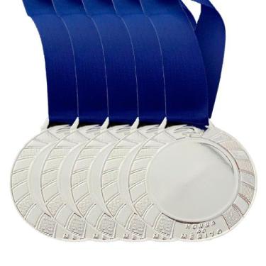 Imagem de Kit 5 Medalhas Personalizáveis Centro Liso Ouro Prata Bronze - CRESPAR