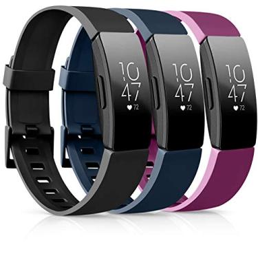 Imagem de [Pacote com 3] Pulseiras de TPU macias compatíveis com Fitbit Inspire HR/Fitbit Inspire/Fitbit Ace 2 pulseiras esportivas à prova d'água para Fitbit Inspire HR Fitness Tracker, 05 Black/Sangria/Navy blue, Small