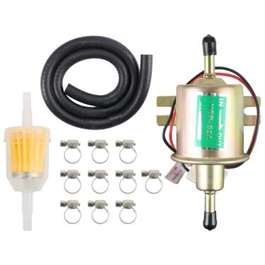 Imagem de Carbhub Bomba de combustível elétrica universal compatível com cortador de grama de carburador a gás de transferência diesel com 10 x braçadeira de mangueira 2,5-4psi HEP02A e 2 metros/6,56 pés 5/40.6