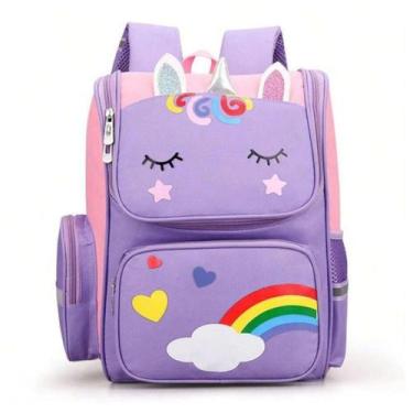 Imagem de Mochila Escolar Infantil com Desenho Unicórnio Roxo - Prime Utilidades