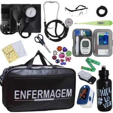 Imagem de Kit Enfermagem Completo Bolsa Estagio Aparelho Pressao Estetoscopio Es