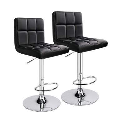 Imagem de Banqueta Alta Giratória Estofada em Couro Sintético Gomos DU80 (2, Preto)