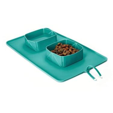 Imagem de Comedor e Bebedor Silicone Verde Agua M - Paws