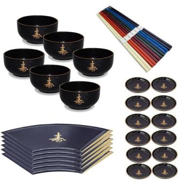 Imagem de Kit Oriental Japonês Molheira Tigela Hashi Prato Leque - AC