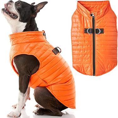 Imagem de Colete Gooby Puffer para cães – Laranja, GG – Jaqueta ultrafina resistente à água com zíper e coleira em D – Suéter para cães pequenos com fecho de zíper – Roupas para cães para uso interno e externo
