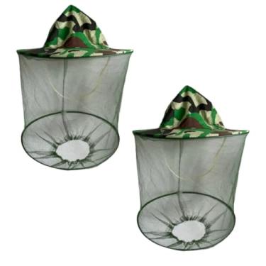Imagem de 2 Chapéus de rede de cabeça, chapéu de sol camuflado com proteção de rede repelente de insetos contra mosquito de abelha para pesca ao ar livre, jardinagem, acampamento, caminhada, apicultura