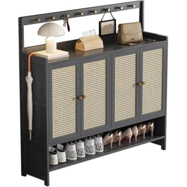 Imagem de Armário de sapatos independente com ganchos, armário de armazenamento de sapatos de bambu organizador de armário para salas de estar, quarto, cinza, 135 × 32 × 131 cm