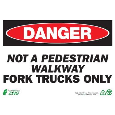 Imagem de Zing Green Products 1118 Placa de segurança de plástico reciclado "Danger Fork Trucks Only", 25,4 cm de comprimento, 18 cm de largura