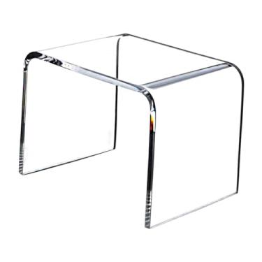 Imagem de ＫＬＫＣＭＳ Mesa lateral acrílica de acrílico, mesa final decorativa para banheiro, quarto com borda redonda, banco acrílico transparente, Transparente