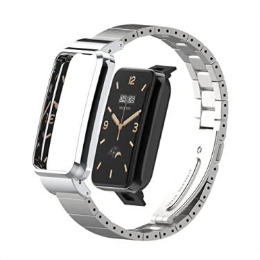 Imagem de HOPMC Pulseira protetora de metal e pulseira de baioneta de malha de aço de 18 mm para Xiaomi Mi Band 7 Pro Fashion Choice (prata)