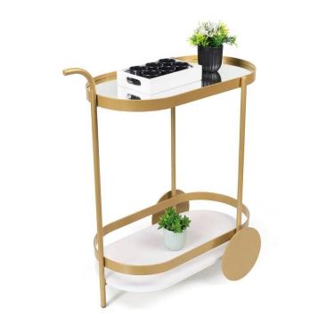 Imagem de Carrinho De Chá Decorativo Em Espelho E Estrutura Dourada