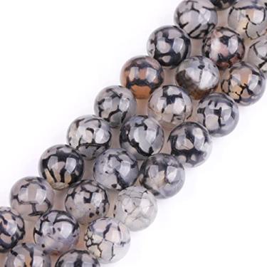 Imagem de Gem-Insideround Black Crackle Agate Bead Strand 38cm