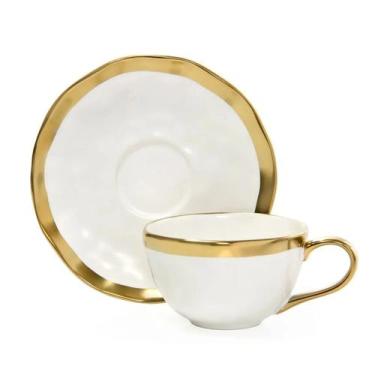 Imagem de Xicara de Café em Porcelana Dubai Branco e Dourado 90ml Wolff