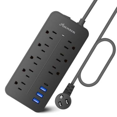 Imagem de Asamoom Cabo De Extensão De Proteção Contra Surtos De 25 Pés Com Usb C, Filtro De Linha De Plugue Plano Com Cabo Longo, 8 Tomadas E 3 Portas Usb A E 1 Usb-C, Filtro De Linha De Mesa De Montagem Em P