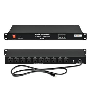 Imagem de ThePoEstore Unidade De Distribuição De Energia Com Protetor Contra Surtos De 10 Tomadas, 120 V 15 A 3600 Joules 10Ka, Régua De Energia Horizontal Para Montagem Em Rack Pdu 1U Para Racks De Servidore