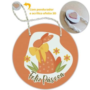 Imagem de Placa Porta com Alça Feliz Páscoa Coelho Coelha Ovo Guirlanda 20cm - F