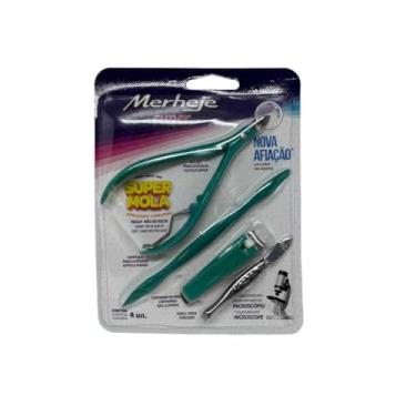 Imagem de Kit Merheje Super Alicate Cortador De Unhas Espátula E Pinça (Verde)