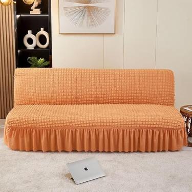 Imagem de Capa de futon sem braços com saia de babados, sofá-cama futon altamente elástica(Orange,Large (190-210cm))