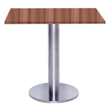 Imagem de Mesa Beta Big Inox 75 Cm (alt) Disco Redondo Tampo Mdp Quadrado 60 Cm (larg) X 2,50 Cm (alt) Walnut