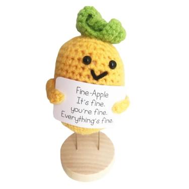 Imagem de Fxkoolr Mini Funny Fine Pineapple with Positive Card and Wooden Base Gifts for Women Mom Dad Sister Wife Husband Friend Birthday Presents Festival Party Office Tabletop Decor