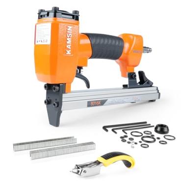 Imagem de KAMSIN Grampeador de fio fino para estofamento elétrico típico calibre 21 #8016K, grampos de coroa de 1/5.1 cm, grampos elétricos de estofamento de comprimento de 1/10.2 cm a 5/20.3 cm para móveis