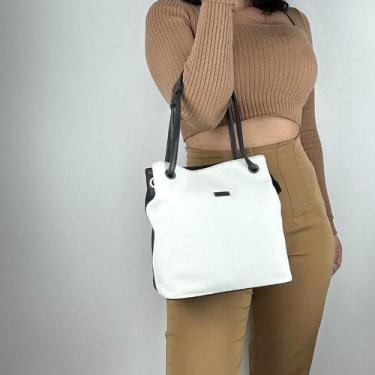 Imagem de Bolsa recuo em couro legítimo b.1009, Onix preto off white