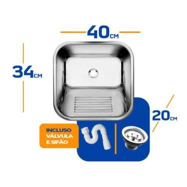 Imagem de Tanque As Inox 304 Brilho 40x34 Pequeno Sobrepor Embutir 18l