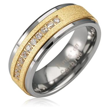 Imagem de 100S JEWELRY Anel masculino de tungstênio com jateamento de areia em ouro 14 k com zircônia cúbica zircônia cúbica perfeita para compromissos de casamento, noivado e uso diário, Metal, Sem pedra