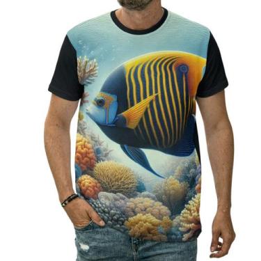 Imagem de Camiseta Peixe Anjo Tropical Fundo Do Mar Oceano Marinha - Darkwood, G