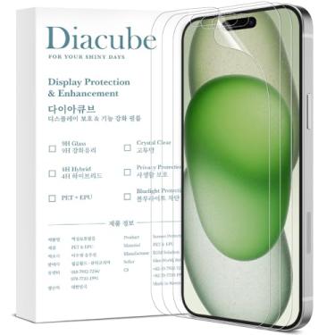 Imagem de Diacube Pacote com 3 protetores de tela fosco antirreflexo para iPhone 15, filme PET resistente a quebras, anti-impressão digital, toque sedoso, livre de poeira e fácil instalação com gabarito de