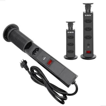 Imagem de Torre de Tomada Retrátil Embutida Bivolt 110V/220V – 3 Tomadas, USB e Tipo-C, Push to Open, À Prova de Respingo, Design Moderno para Cozinha, Escritório e Bancada