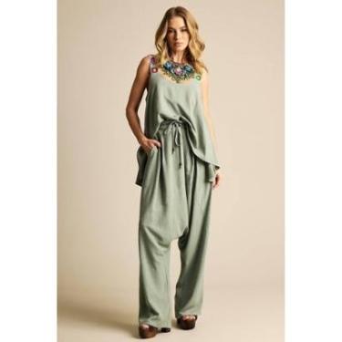 Imagem de Calça Saruel De Linho Com Cordão Verde Yacamim A11-Feminino