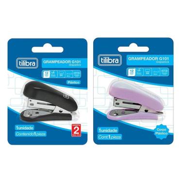 Imagem de Mini Grampeador G101 com Extrator 12 Folhas Preto e Lilás - Tilibra