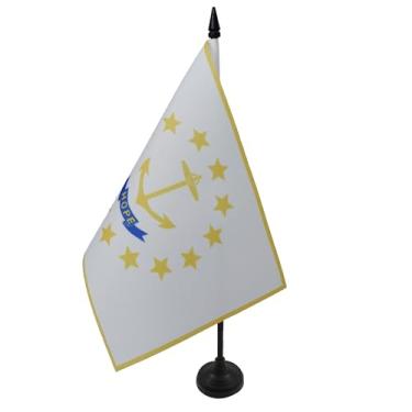 Imagem de Bandeira de mesa de Rhode Island 12 x 20.3 cm - Bandeira de mesa do estado americano de Rhode Island 21 x 14 cm - Bastão e base de plástico preto - Drapeau Rhode Island AZ FLAG