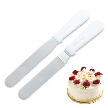 Imagem de Kit 2 Espátulas de Alisar Quinar Bolo Chantily Ganache Decoração de Bolo Em Inox Espatula Angular e Reta (Branco)
