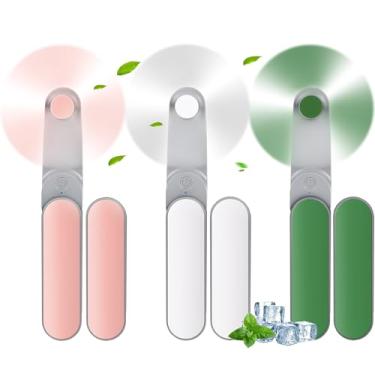 Imagem de 3 peças de mini ventilador portátil a granel, ventilador pessoal portátil potente de rotação de 360° [8 a 17 horas de trabalho], ventiladores de cílios dobráveis recarregáveis, operados por bateria