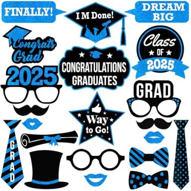 Imagem de Adereços para foto de formatura 2021 glitter azul – Necessário faça você mesmo, 21 peças | Decorações de formatura 2021 azul, branco | Acessórios de formatura 2021 para sessão de fotos, placa de poses de graduação de parabéns, adereços para foto de classe de 2021
