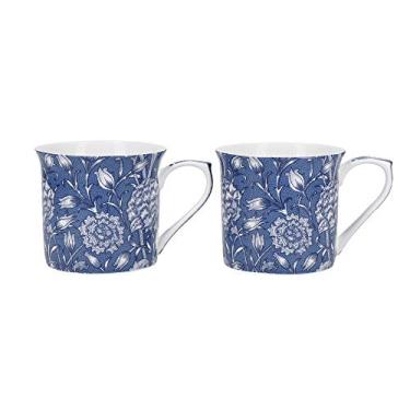 Imagem de V&A MGB1979 Canecas de tulipa selvagem em caixa de presente, osso fino, azul/branco, 300 ml, conjunto de 2