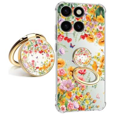 Imagem de Dcwunk Capa protetora para celular Moto G Stylus 2025 5G macia à prova de choque floral transparente para mulheres, design de padrão floral de 17 cm (vitalidade de verão com suporte)