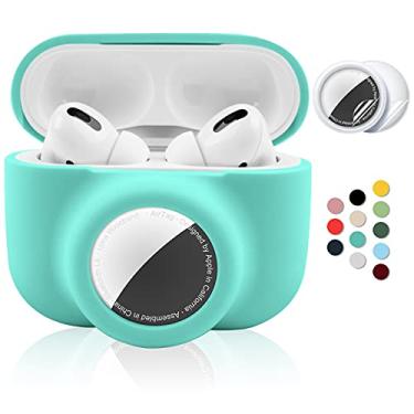 Imagem de Capa protetora 2 em 1 para Apple AirPods Pro Air Tag, capa de silicone macio para Airpods Pro AirTag com 2 peças, protetor de tela, antiarranhões, antiqueda, antiperda (verde menta)