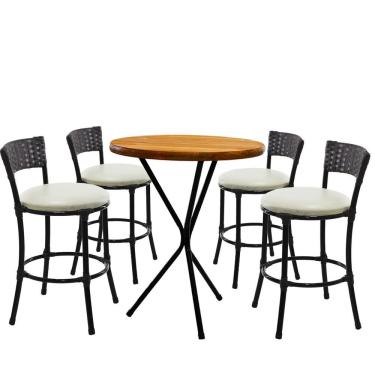 Imagem de 4 Banquetas Forts Baixa Fibra Sintética Preto Ferro Assento Branco Com Bistrô