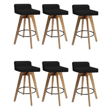 Imagem de Kit 06 Banqueta Alta Com Encosto Giratória Rute Cozinha Corino Preto - Amey Decor