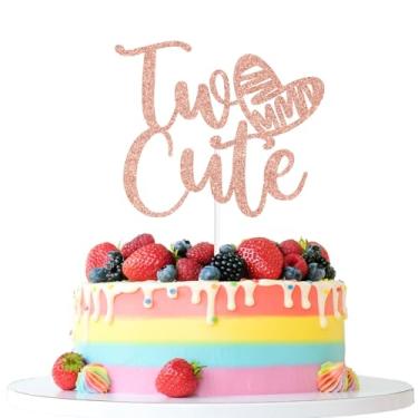 Imagem de Dois topos de bolo fofos, dois doces, Miss Two Cute, It's My 2nd Birthday, Happy 2nd Birthday Decorações de festa para meninos e meninas