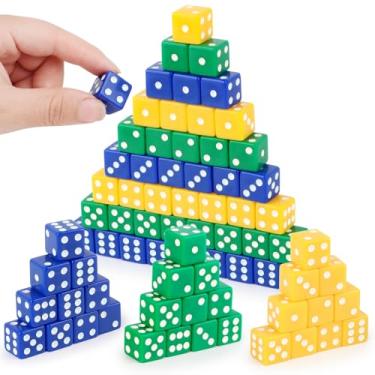 Imagem de Hooqict 100 Pieces Casino Dice Set 16mm Standard Game Dice Bulk Acrylic 6 Sided Colored Dice for Casino Vegas Theme Party Favors Board Games (Blue, Green, Yellow)