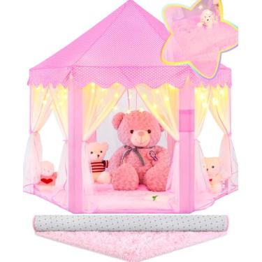Imagem de EVOIONOS Tenda Princesa Com Luzes E Tapete, Tenda De Brincar Para Meninas, Tenda Infantil Interna E Tapete, Tenda Princess Castle Playhouse Para Meninas, Tenda Rosa Para Meninas Para Crianças, Tenda D