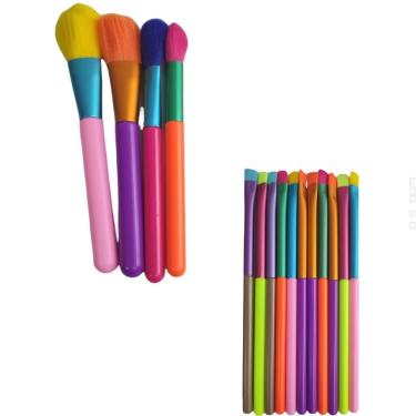 Imagem de Pincel Kit 15 Peças Maquiagem Neon Portatil Colorido Makeup