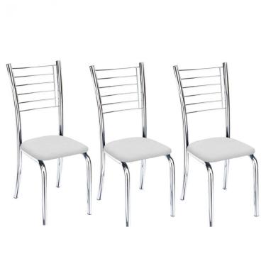 Imagem de Kit 3 Cadeiras De Jantar Lara Cromada Para Cozinha Assento Corino Branco - Aurora Line