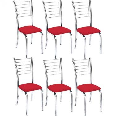 Imagem de Kit 6 Cadeiras De Jantar Lara Cromada Para Cozinha Assento Sintético Vermelho - Aurora...