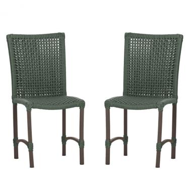 Imagem de 2 Cadeiras De Jantar Cannes De Alumínio Pintura Marrom Trama Verde